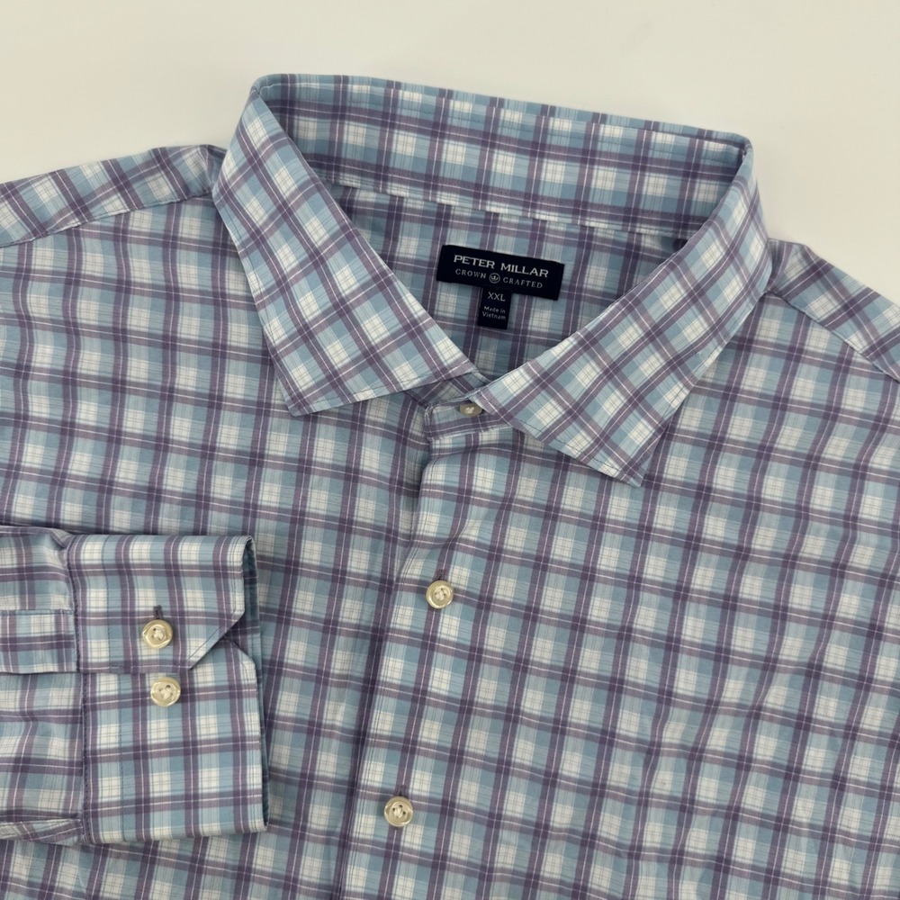 Peter Millar Crown Crafted Men's XXL Blue Purple Plaid Button Down Shirt